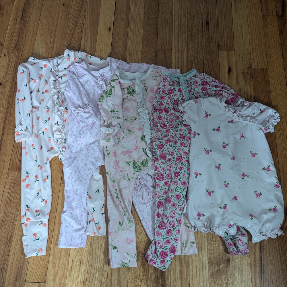 SH OG fabric Ruffle Bum and Zipper Floral Layette bundle